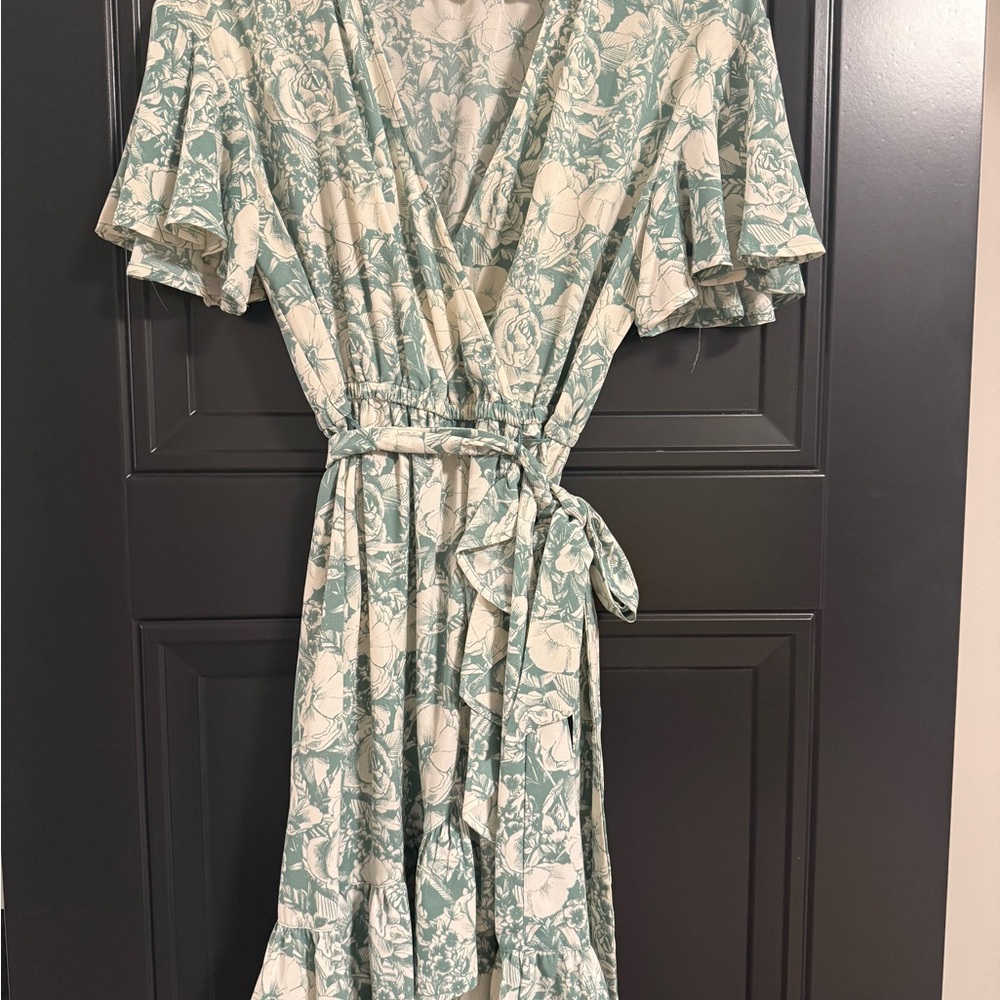 Floral Wrap Dress in Green and White
